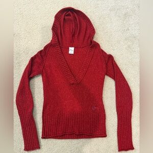 Roxy Red V-Neck Hooded Sweater